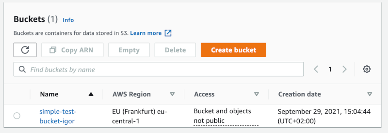 Screenshot from aws dashboard showing the S3 buckets