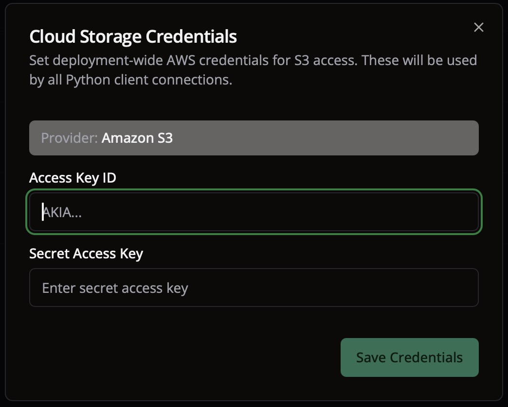 Cloud Storage Credentials dialog
