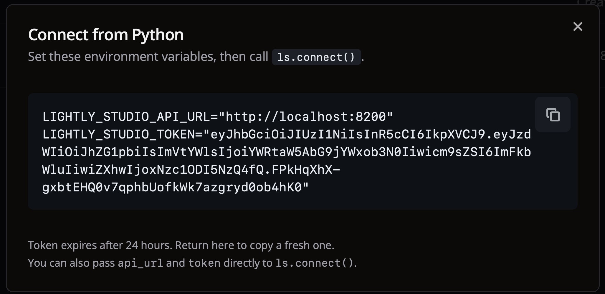 Connect from Python dialog